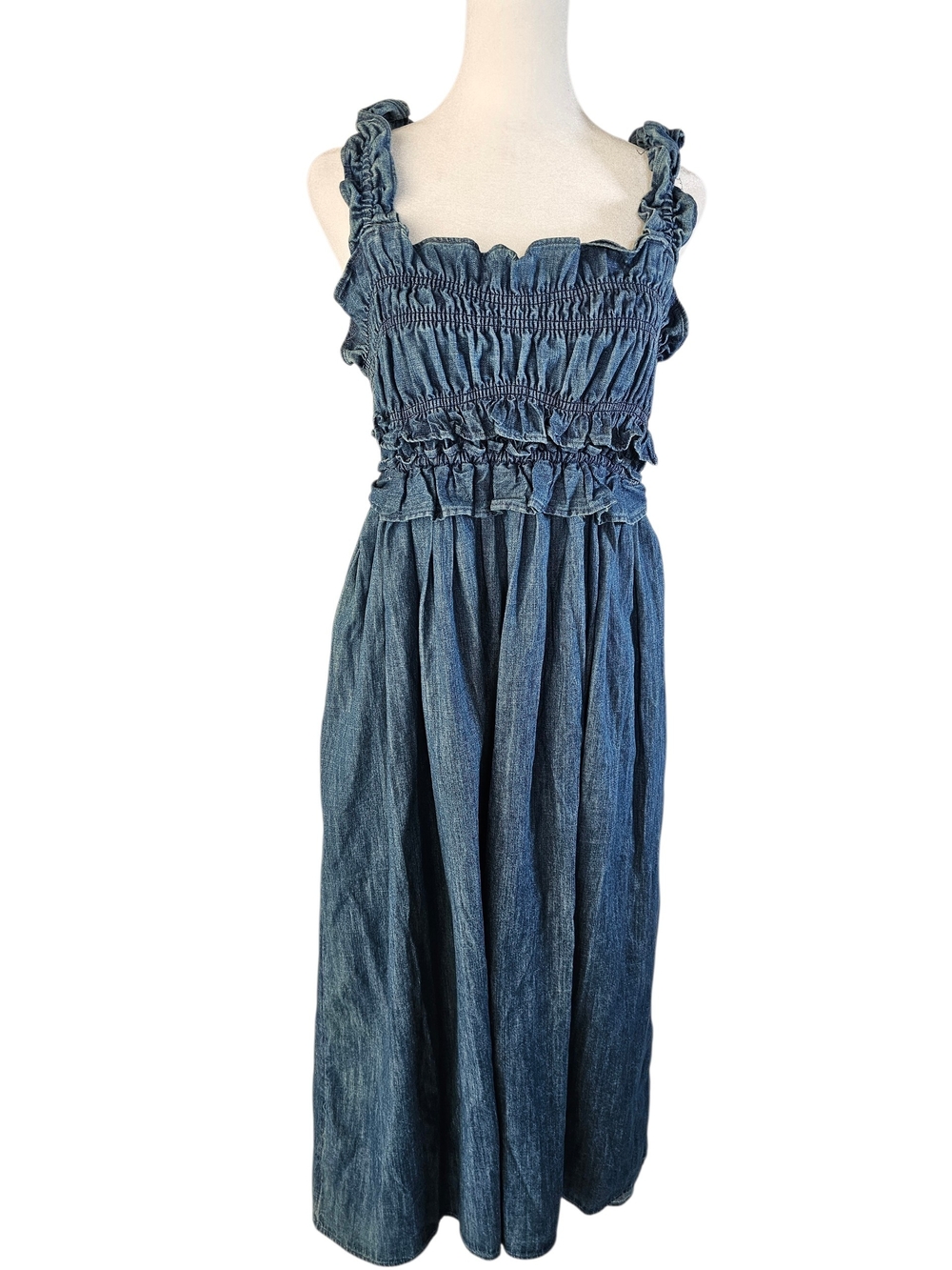 NWT Kimchi Blue Kenzie Empire Waist Bow Back Denim Maxi Dress - Picture 4 of 9